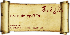 Bakk Árpád névjegykártya